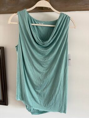 Three Dots Draped Cowl Neck Tank Top - Seafoam